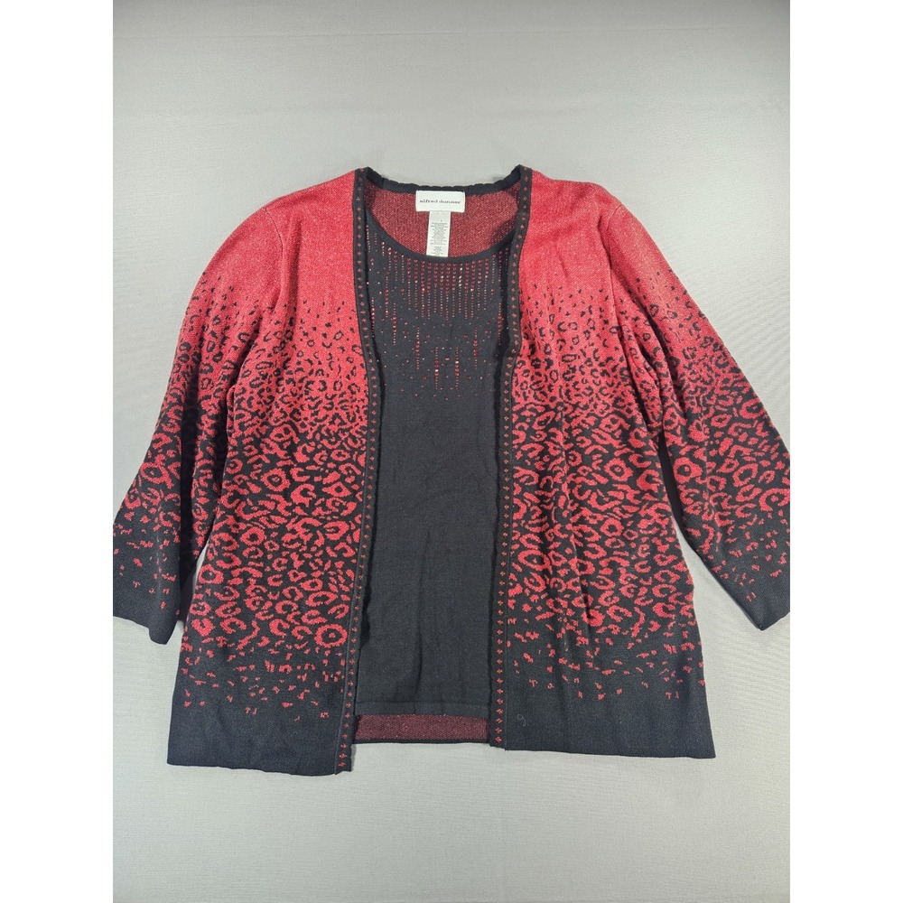 Alfred Dunner Knit Sweater Set Large Holiday Red Black Leopard Ombre Rhinestone